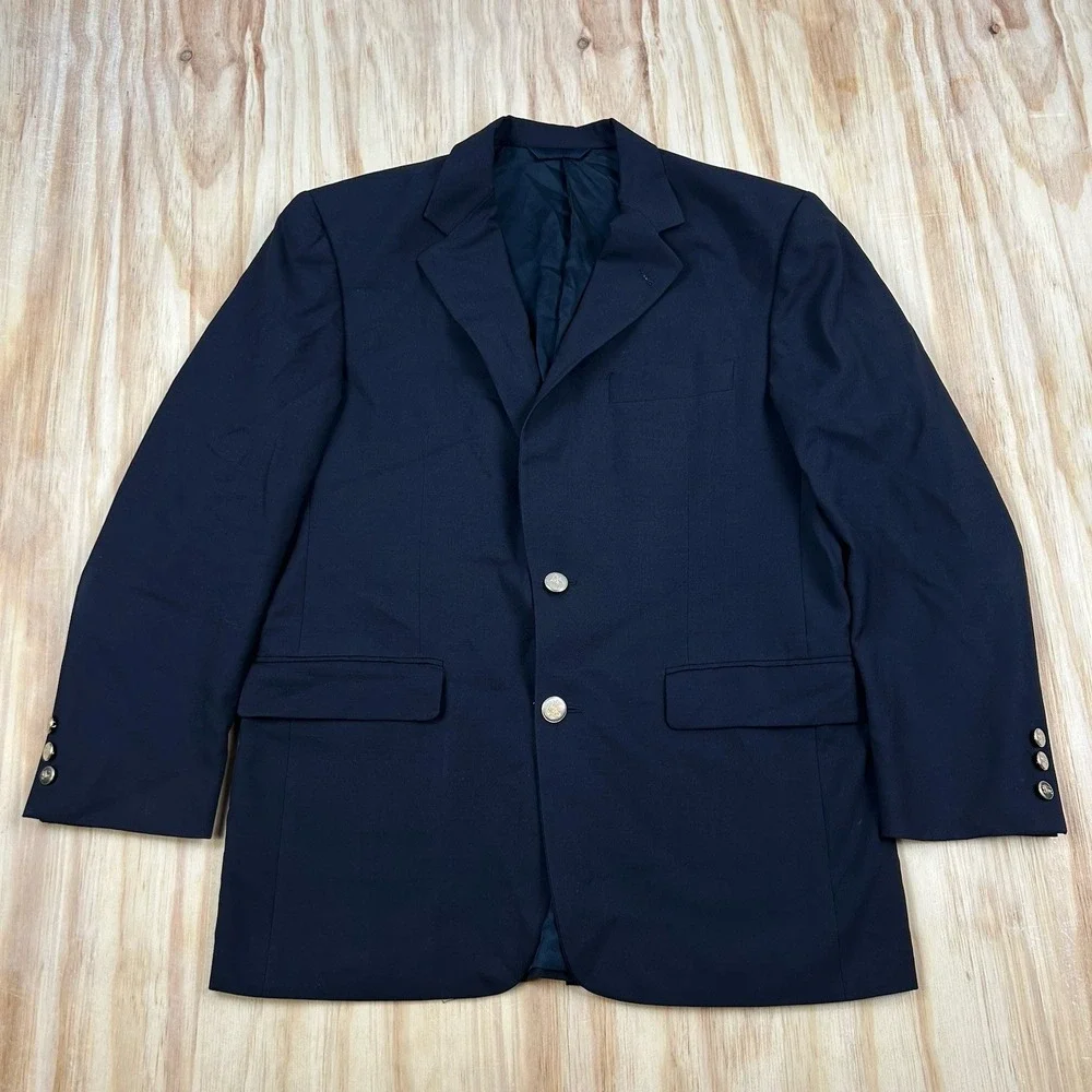 Burberry London Kensington Men 40 Short Navy Blue Wool Solid Blazer‎ Coat